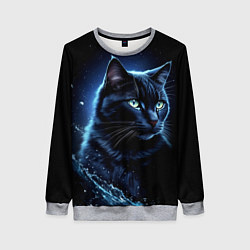 Женский свитшот Черный кот - брызги воды