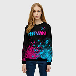 Свитшот женский Hitman - neon gradient: символ сверху, цвет: 3D-черный — фото 2