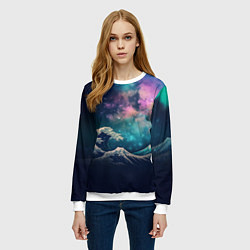 Свитшот женский Космическая Большая волна в Канагаве, цвет: 3D-белый — фото 2