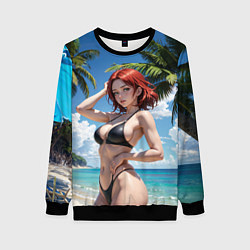 Женский свитшот Девушка с рыжими волосами на пляже