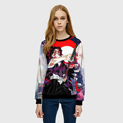 Свитшот женский Кокушибо первая луна - Клинок рассекающий демонов, цвет: 3D-черный — фото 2