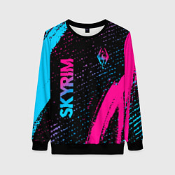 Женский свитшот Skyrim - neon gradient: надпись, символ