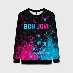 Свитшот женский Bon Jovi - neon gradient: символ сверху, цвет: 3D-черный