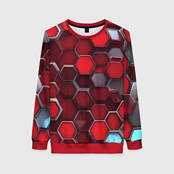 Свитшот женский Cyber hexagon red, цвет: 3D-красный