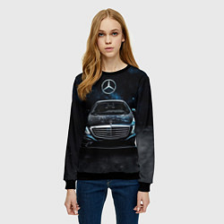 Свитшот женский Mercedes Benz space background, цвет: 3D-черный — фото 2