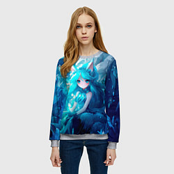 Свитшот женский Снежная лиса в стиле аниме, цвет: 3D-меланж — фото 2