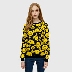Свитшот женский Расплывающиеся смайлы на черном, цвет: 3D-черный — фото 2