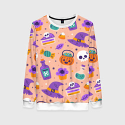 Свитшот женский Halloween skulls pattern, цвет: 3D-белый