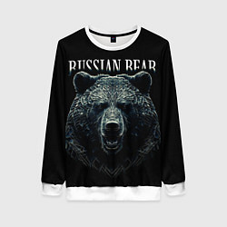 Свитшот женский Русский медведь на черном фоне, цвет: 3D-белый