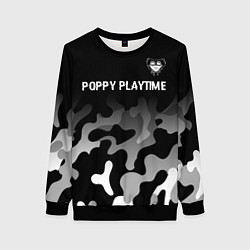 Свитшот женский Poppy Playtime glitch на темном фоне: символ сверх, цвет: 3D-черный