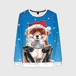 Свитшот женский Рождественский свитер с лисой, цвет: 3D-белый