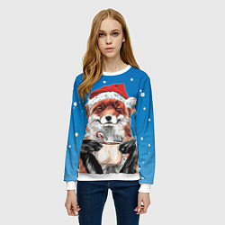 Свитшот женский Рождественский свитер с лисой, цвет: 3D-белый — фото 2