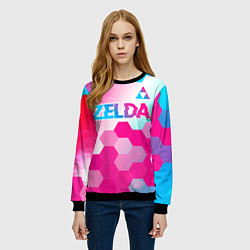 Свитшот женский Zelda neon gradient style: символ сверху, цвет: 3D-черный — фото 2