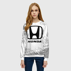 Свитшот женский Honda speed на светлом фоне со следами шин, цвет: 3D-белый — фото 2