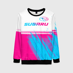 Свитшот женский Subaru neon gradient style: символ сверху, цвет: 3D-черный