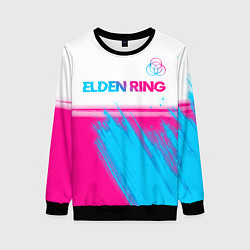 Свитшот женский Elden Ring neon gradient style: символ сверху, цвет: 3D-черный