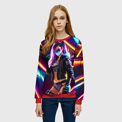 Свитшот женский Cool girl - cyberpunk - neon glow, цвет: 3D-красный — фото 2