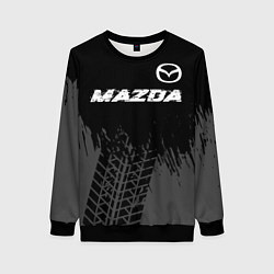 Женский свитшот Mazda speed на темном фоне со следами шин: символ