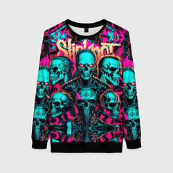 Свитшот женский Slipknot на фоне рок черепов, цвет: 3D-черный