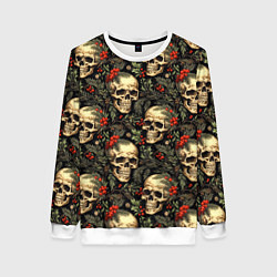 Женский свитшот Череп рябина шишки и хвойные ветки