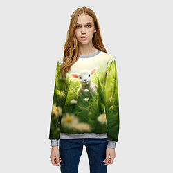 Свитшот женский Овечка в траве, цвет: 3D-меланж — фото 2