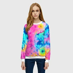 Свитшот женский Barbie - floral pattern - tie-dye, цвет: 3D-белый — фото 2