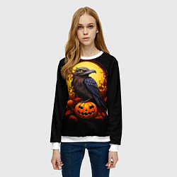Свитшот женский Halloween - ворон и тыква, цвет: 3D-белый — фото 2