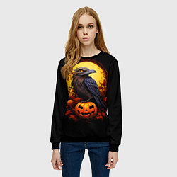Свитшот женский Halloween - ворон и тыква, цвет: 3D-черный — фото 2