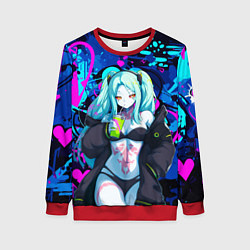 Свитшот женский Ребекка и граффити - киберпанк, цвет: 3D-красный