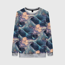 Свитшот женский Волнообразная фрактальная абстракция, цвет: 3D-меланж