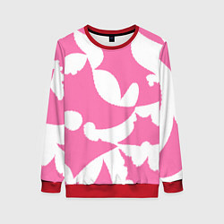 Свитшот женский Бело-розовая абстрактная композиция, цвет: 3D-красный