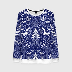 Свитшот женский Зимний лес в скандинавском стиле - паттерн, цвет: 3D-белый