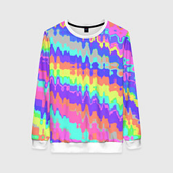 Свитшот женский Искаженные разноцветные полосы, цвет: 3D-белый