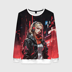 Свитшот женский Вдумчивая девушка, цвет: 3D-белый