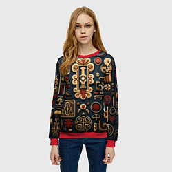 Свитшот женский Абстрактный паттерн в славянском стиле, цвет: 3D-красный — фото 2