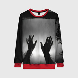 Свитшот женский Руки зомби в ночном тумане, цвет: 3D-красный