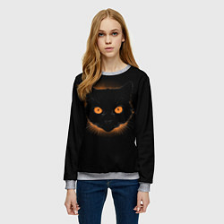 Свитшот женский Портрет черного кота в оранжевом свечении, цвет: 3D-меланж — фото 2