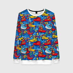 Свитшот женский Старые кроссовки, цвет: 3D-белый