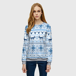 Свитшот женский Blue sweater with reindeer, цвет: 3D-меланж — фото 2