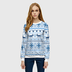 Свитшот женский Blue sweater with reindeer, цвет: 3D-белый — фото 2