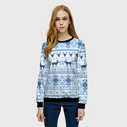 Свитшот женский Blue sweater with reindeer, цвет: 3D-черный — фото 2