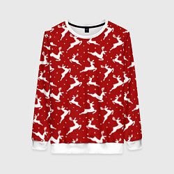 Женский свитшот Красный паттерн с новогодними оленями