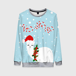 Свитшот женский Лама в роли Санта Клауса, цвет: 3D-меланж