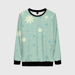 Женский свитшот Снежинки и звезды на матно зеленем