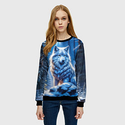 Свитшот женский Волк в зимнем ночном лесу, цвет: 3D-черный — фото 2