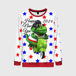 Женский свитшот Крутой дракон на скутере 2024