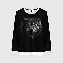 Свитшот женский Волк чёрный хищник, цвет: 3D-белый
