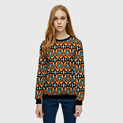 Свитшот женский Чёрно - оранжевый мелкий узор в стиле икат, цвет: 3D-черный — фото 2