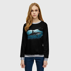 Свитшот женский Акула в овале, цвет: 3D-меланж — фото 2