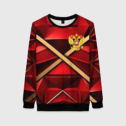 Свитшот женский Герб России на красном абстрактном фоне, цвет: 3D-черный